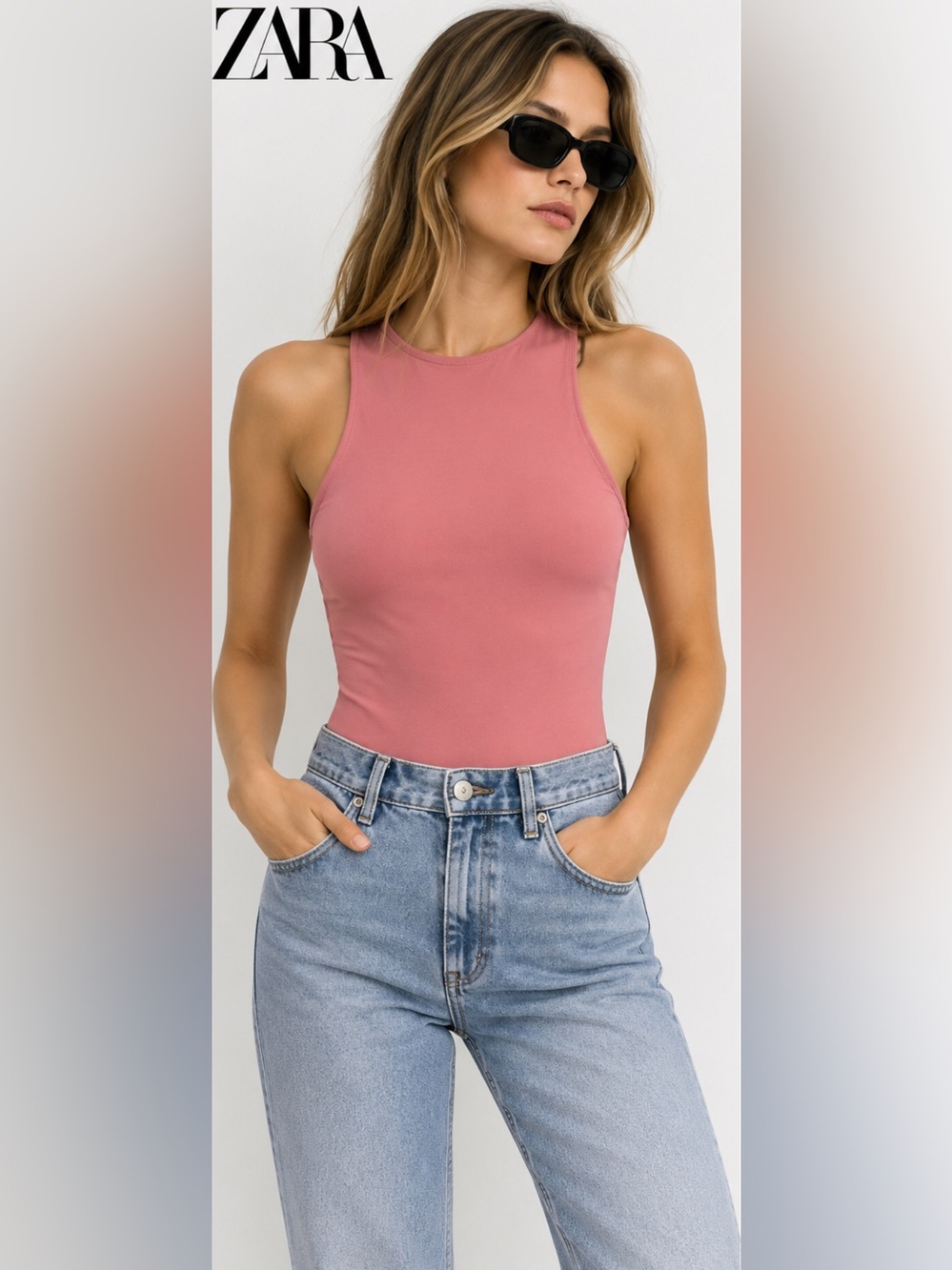 ZARA Pink High Neck Sleeveless Thong Bodysuit Size Small